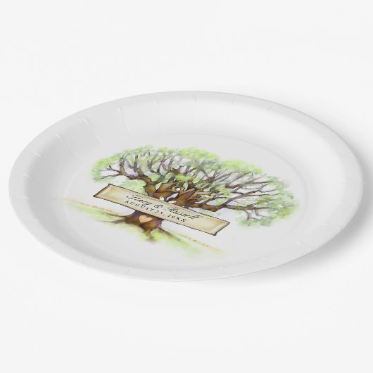 De liefdesboombruiloft Gepersonaliseerd papieren B Papieren Bordje (Gekanteld)