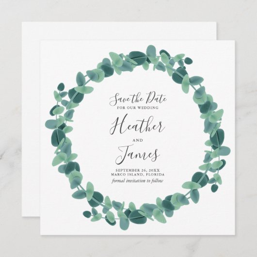 De liefdevolle Eucalyptusbruiloft bewaart de datum Save The Date (Voorkant / Achterkant)