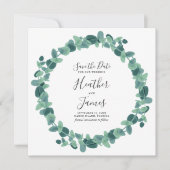 De liefdevolle Eucalyptusbruiloft bewaart de datum Save The Date (Voorkant)