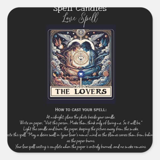 DE LIEFHEBBER Ethische Tarot Liefdes Spreuk Intent Vierkante Sticker (Voorkant)