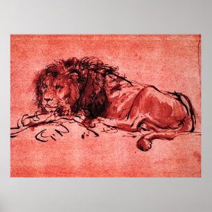 DE LIGGENDE KAAPLEEUW, door Rembrandt Red Black Poster
