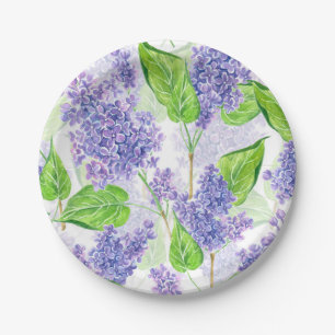 De lila bloemen van de waterverf papieren bordje