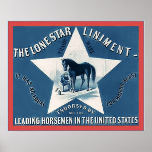 De Lone Star Liniment ~ 1866 ~  Label Poster