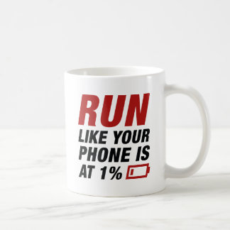 De looppas zoals uw telefoon bij 1 percenten is koffiemok