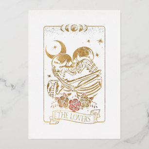 De Lovers Tarot Card  Skull Halloween Gothic Folie Uitnodiging