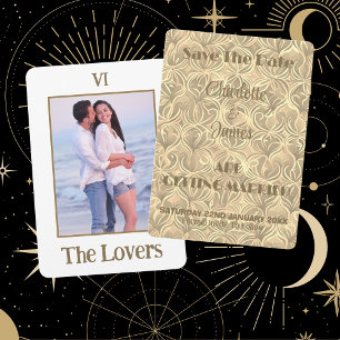De Lovers Tarot Kaart Gold Foto Opslaan De Datum