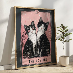 De Lovers Tarot Kaart met Schattigee katten Poster
