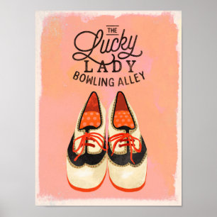 "De Lucky Lady Bowling Alley" Cool Retro Art Poster