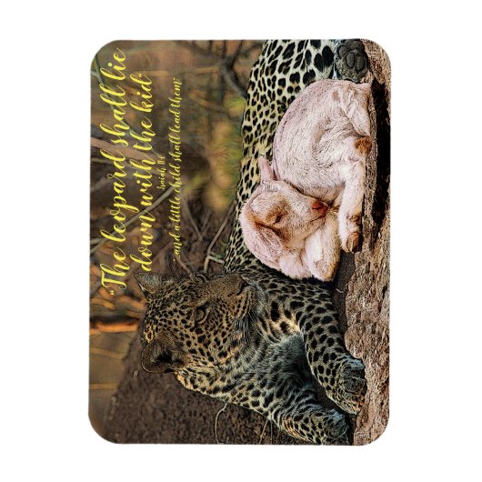 De luipaard zal met lam-Isaiah 11 liggen Magneet (Verticaal)