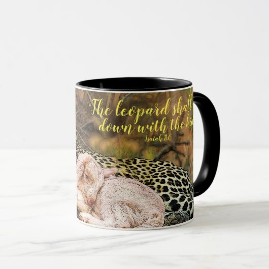 De "luipaard zal neer met het kind " Isaiah 11 Mok (Voorkant rechts)