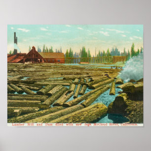 De Lumber Mill en Dam, de rivier gevuld met Poster