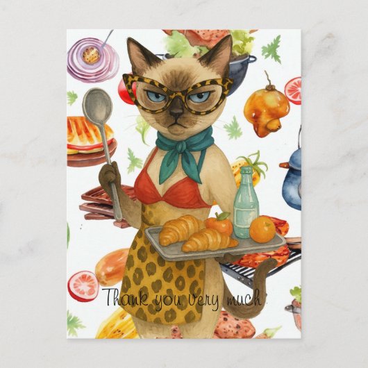 De lunchdame serveert eten briefkaart (Voorkant)