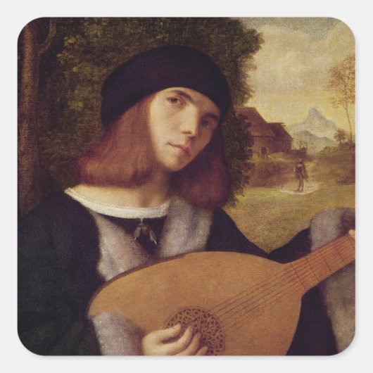 De Lute Player Vierkante Sticker (Voorkant)