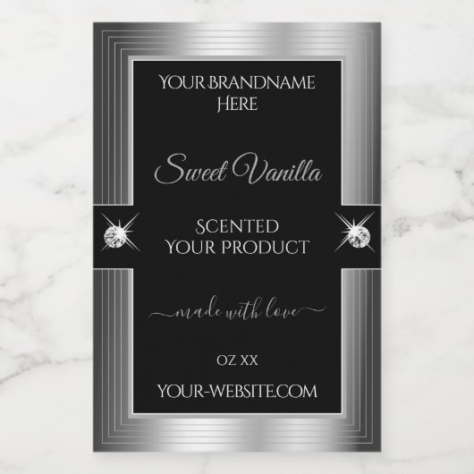 De Luxe Black Silver brillant Étiquette produit (Étiquettes simples)