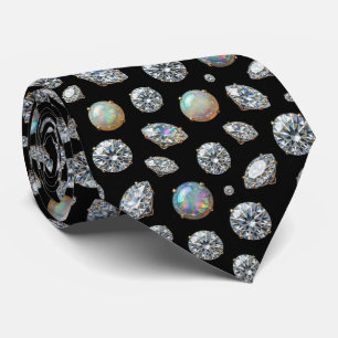 De Luxe Man Zwarte Das met Diamant Opal Halsdoek