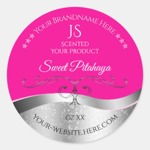 De Luxe Wavy Silver Decor Hot Pink Monogram Label