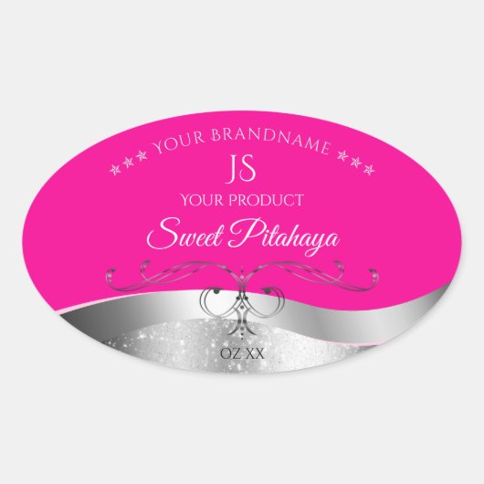 De Luxe Wavy Silver Decor Hot Pink Monogram Label (Voorkant)