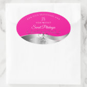De Luxe Wavy Silver Decor Hot Pink Monogram Label (Tas)