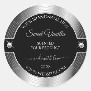 De Luxe Zwart Zilver Glanzend Briljant Product Lab Ronde Sticker
