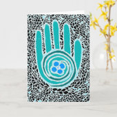 De ma main à votre carte de voeux main (bleu) (Fleur jaune)