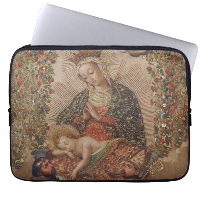 De Maagd aanbidt het Christuskind Kerstmis Laptop Sleeve (Voorkant)