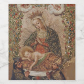 De Maagd aanbidt het Christuskind Kerstmis Wijn Etiket (Enkel label)