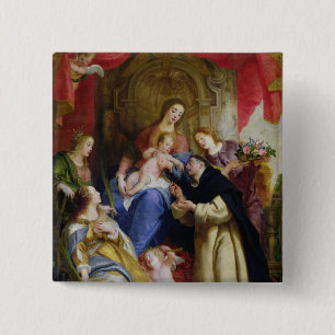 De maagd die de Rosary aanbiedt Vierkante Button 5,1 Cm