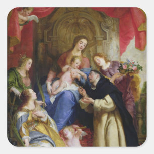 De maagd die de Rosary aanbiedt Vierkante Sticker