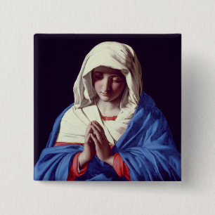 De Maagd in Prayer, 1640-50 (olie op doek) Vierkante Button 5,1 Cm