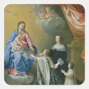 De maagd Maria geeft de kroon en de scepter Vierkante Sticker