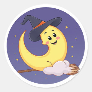 De maan draagt een heks pet ronde sticker