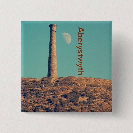 De maan en een toren: Aberystwyth Vierkante Button 5,1 Cm (Voorkant)