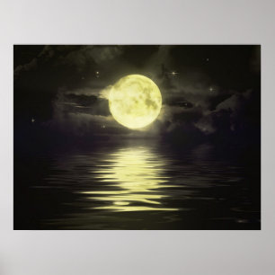 De maan reflecteert op het water poster