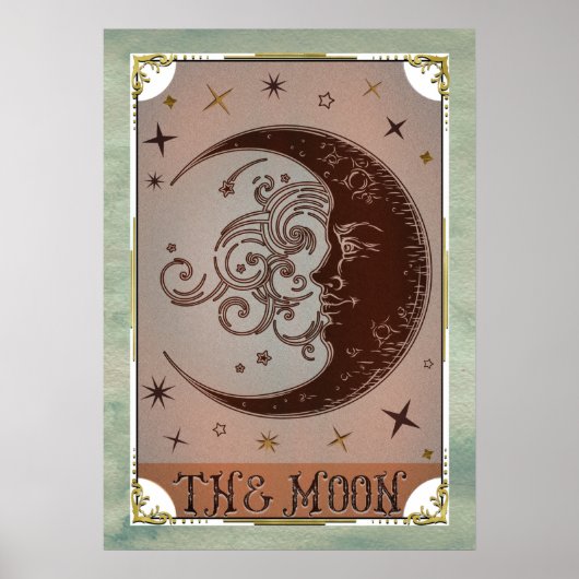 De Maan Vintage Tarotkaart Hemelse Kunst Poster (Voorkant)