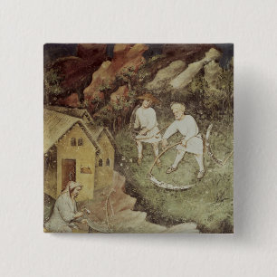 De maand juli, details van het lezen, c.1400 vierkante button 5,1 cm