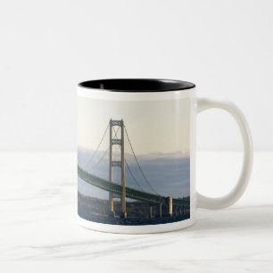 De Mackinac-brug overspant de Straits of 4 Tweekleurige Koffiemok