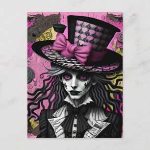 De mad hatter roze en zwarte Alice geïnspireerd Briefkaart