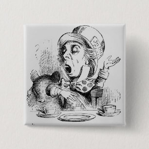 De Mad Hatter Vierkante Button 5,1 Cm