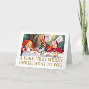 DE MAD HATTER WIST EEN MERRY UNBIRTHDAY. FEESTDAGEN KAART