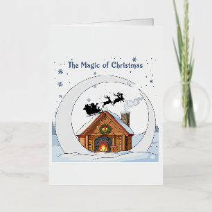 De Magie van Kerstmis Fantasievolle Kerstman Slede Folie Wenskaart