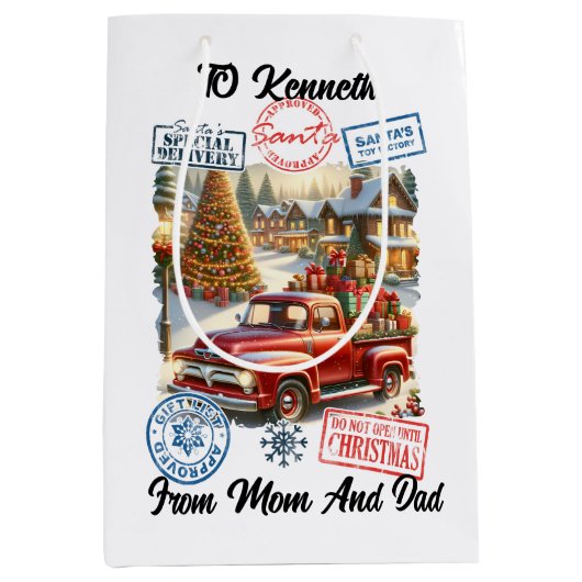 De magische bevalling van de Kerstman met feesteli Medium Cadeauzakje (Voorkant)