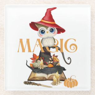 De Magische Heks Uil Herfst Thema Glazen Onderzetter