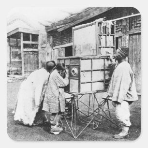 De magische lantaarn, c.1870 (b/w foto) vierkante sticker