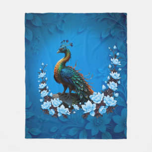 De majestueuze pauw: Een spel van kleuren in natuu Fleece Deken