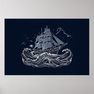 De majestueuze reis van het zeilschip binnen de de poster