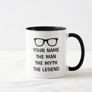 De man mythe legende zwart leesbril koffie mok