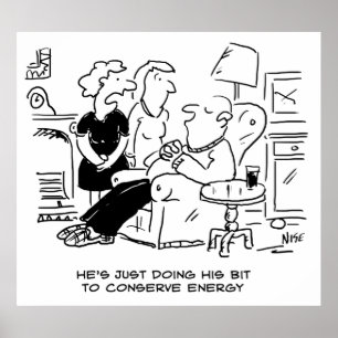 De man slaapt in slaap om energie te besparen poster