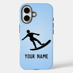 De man van het surfen op Surfboard, klassieke pose iPhone 16 Hoesje