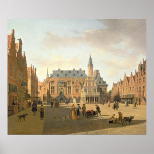 De markt met het huis poster