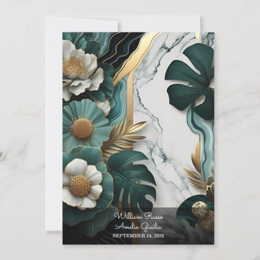 De marmeren Monstera Smaragd Groene en Gouden Brui Kaart (Achterkant)